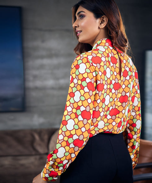 Neck Tie Printed Chiffon Top